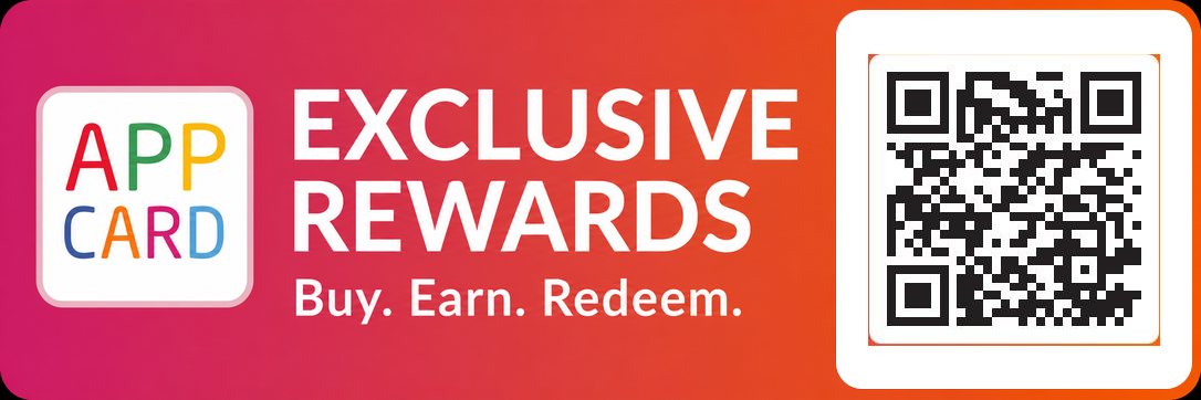 AppCard exclusive rewards. Scan the QR code to open the app.